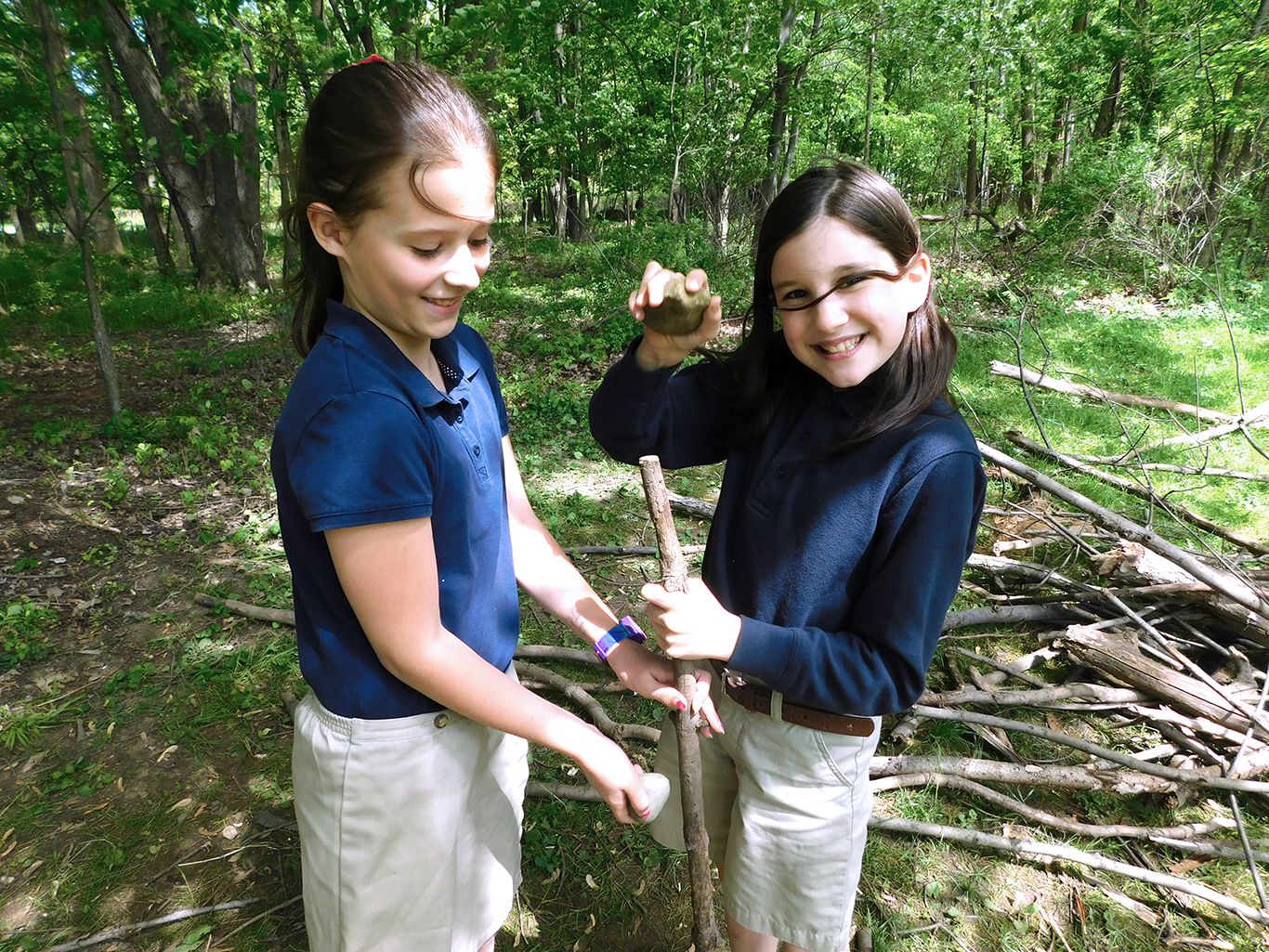 Third Grade Girls Building a Fort